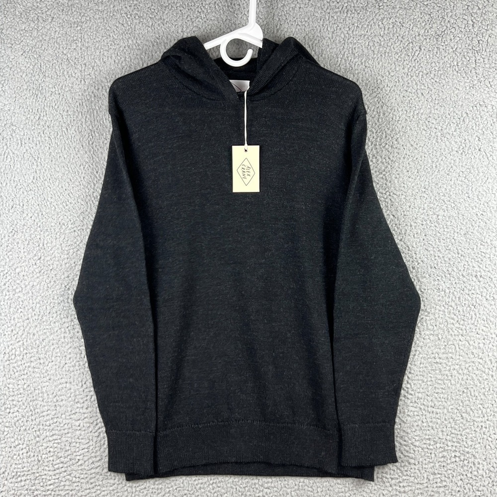 Alex‎ Crane Hoodie Sweater Mens Small Charcoal 100% Merino Wool Black Knit